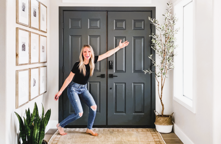 The girl demonstrates the hallway